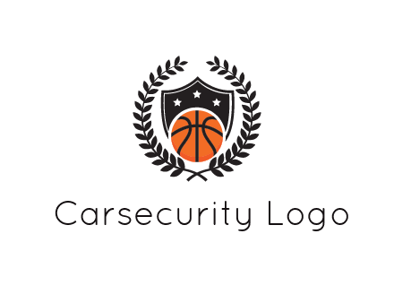 shield behind basketball with leaves