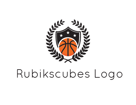 shield behind basketball with leaves