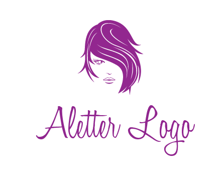 head of woman with short hair across face beauty logo icon