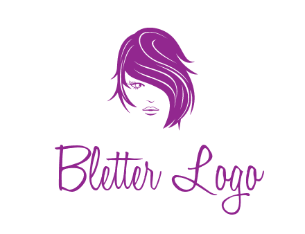 head of woman with short hair across face beauty logo icon