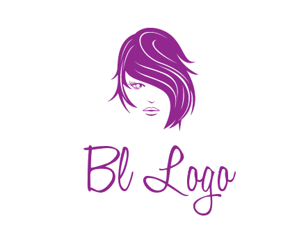 head of woman with short hair across face beauty logo icon