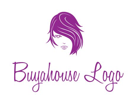 head of woman with short hair across face beauty logo icon