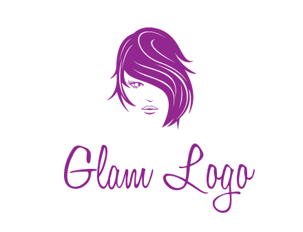 head of woman with short hair across face beauty logo icon