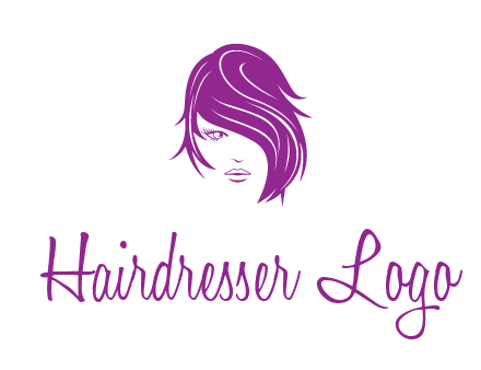 head of woman with short hair across face beauty logo icon