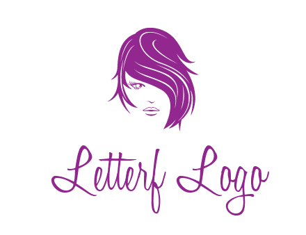 head of woman with short hair across face beauty logo icon