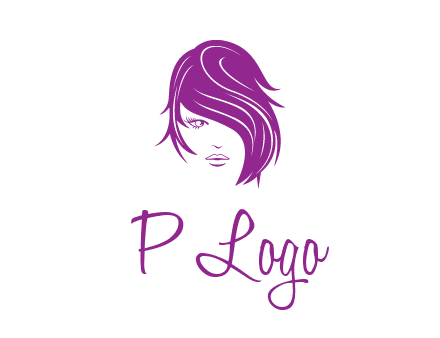 head of woman with short hair across face beauty logo icon