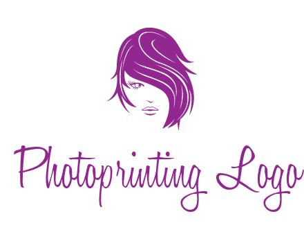 head of woman with short hair across face beauty logo icon