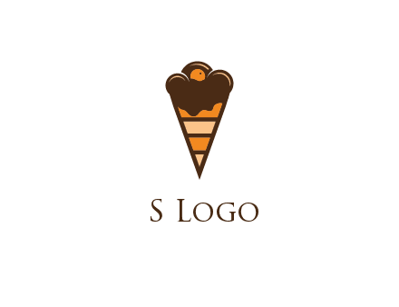 chocolate ice cream with striped cone