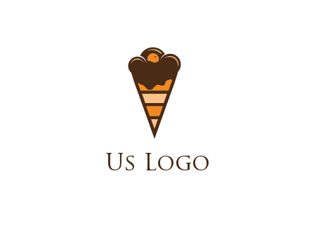 chocolate ice cream with striped cone