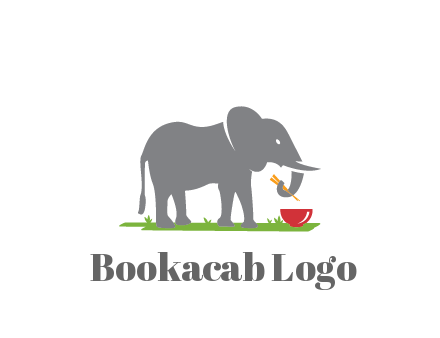 elephant holding chopsticks with grass and bowl