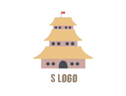 pagoda with flag on top