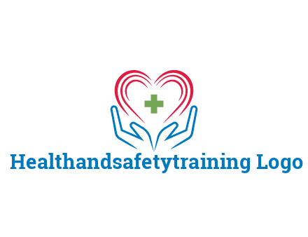 line art hands and heart with first aid sign