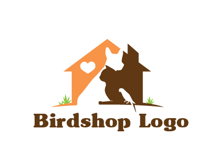 negative spacing dog with cat and bird in house