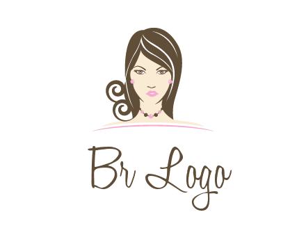 head of beautiful woman wearing bead earrings and necklace jewelry logo