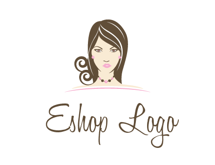 head of beautiful woman wearing bead earrings and necklace jewelry logo