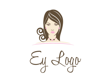 head of beautiful woman wearing bead earrings and necklace jewelry logo