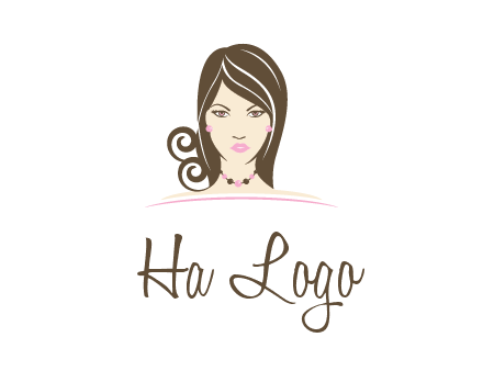 head of beautiful woman wearing bead earrings and necklace jewelry logo