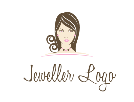 head of beautiful woman wearing bead earrings and necklace jewelry logo