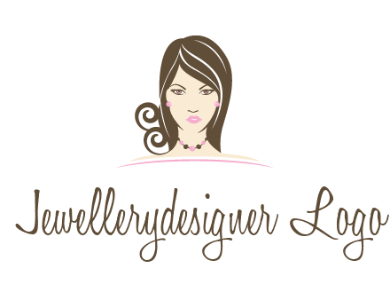 head of beautiful woman wearing bead earrings and necklace jewelry logo