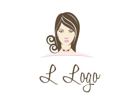 head of beautiful woman wearing bead earrings and necklace jewelry logo