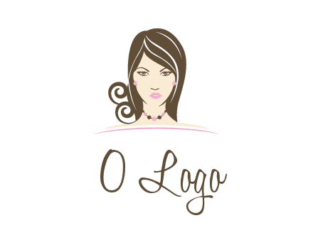 head of beautiful woman wearing bead earrings and necklace jewelry logo