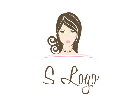 head of beautiful woman wearing bead earrings and necklace jewelry logo