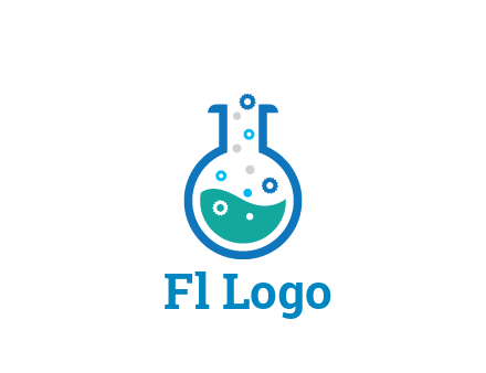 flask with bubbles and liquid pharmacy logo