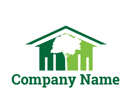 abstract house with negative spacing of tree home logo