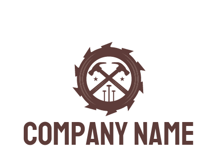 hammer and nails in blade construction logo