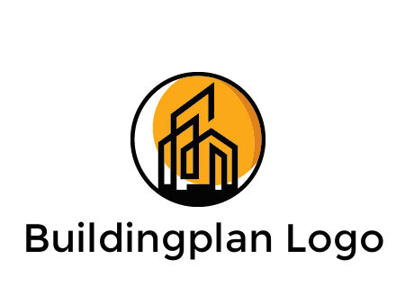 line art building in circle with sun construction logo