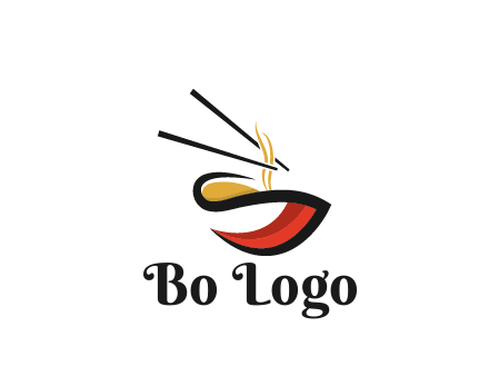 abstract noodle bowl with chopsticks restaurant logo