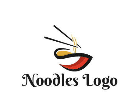 abstract noodle bowl with chopsticks restaurant logo