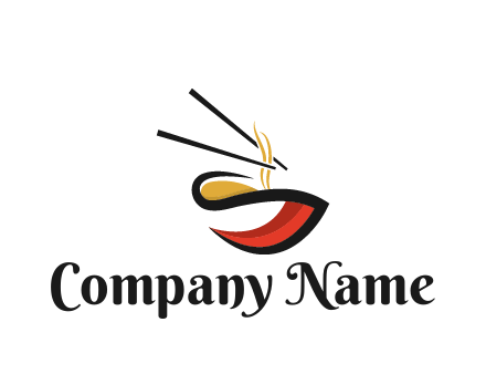 abstract noodle bowl with chopsticks restaurant logo