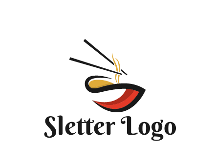 abstract noodle bowl with chopsticks restaurant logo