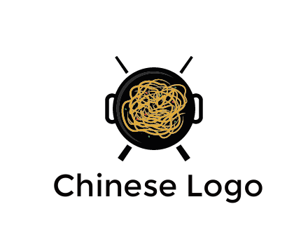 Chow Mein in wok with chopsticks restaurant logo 
