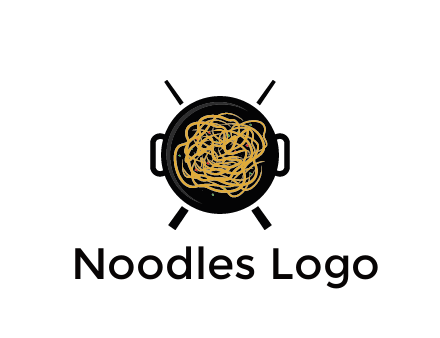 Chow Mein in wok with chopsticks restaurant logo 