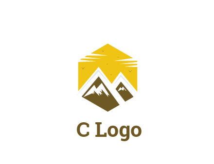 mountains in hexagon travel logo