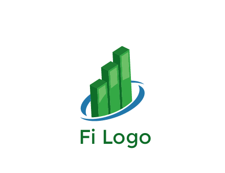 3D bars with swoosh around finance logo