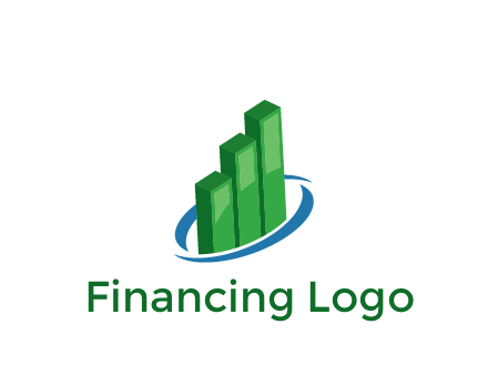 3D bars with swoosh around finance logo