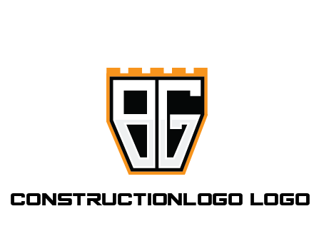 letter B and G in battlement construction logo