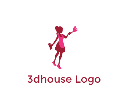 lady wearing apron holding brush cleaning logo