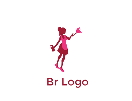 lady wearing apron holding brush cleaning logo