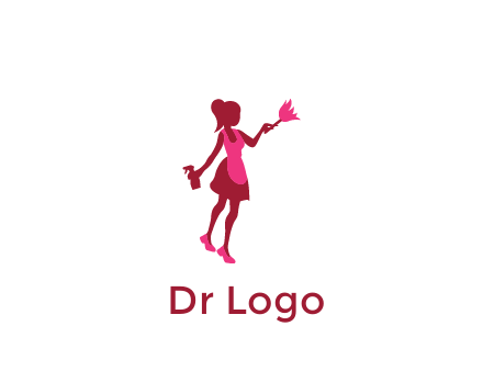 lady wearing apron holding brush cleaning logo