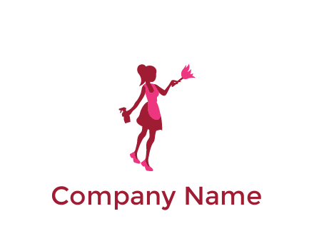 lady wearing apron holding brush cleaning logo