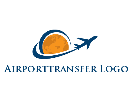 swoosh around moon with airplane travel logo