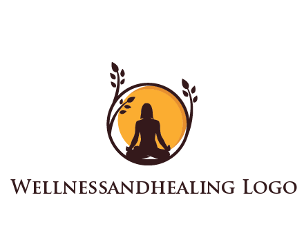 meditating man and sun in circle with vines spa logo