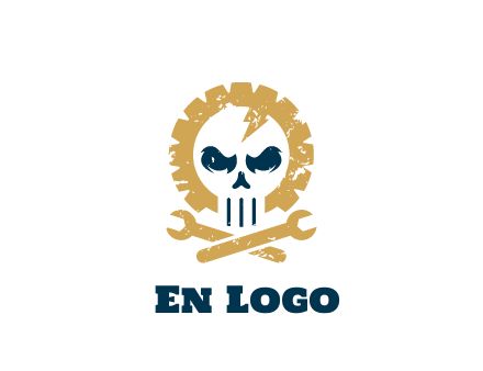 skull in gear with wrench engineering logo