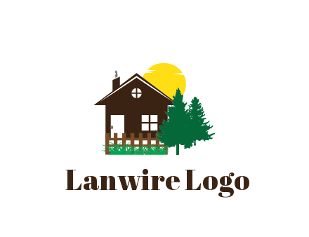 house with sun and trees housing logo