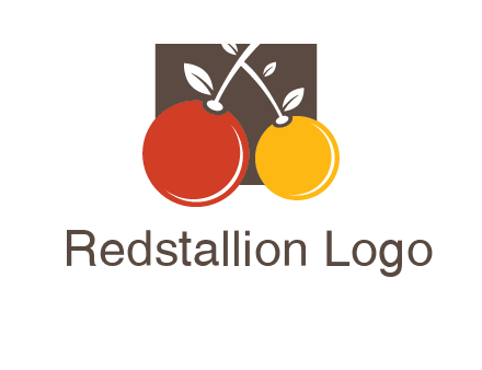 cherries with leaves in a square food logo icon