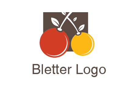 cherries with leaves in a square food logo icon